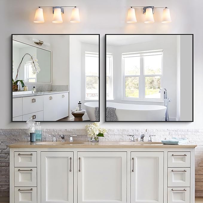 KOCUUY 36x36 Inch Large Black Wall Mounted Mirror,Aluminum Framed Decorative Rectangular Bathroom Mirror for Wall Over Sink,Vanity Mirror for Bedroom Living Room Bathroom,Functional Oversized Mirror