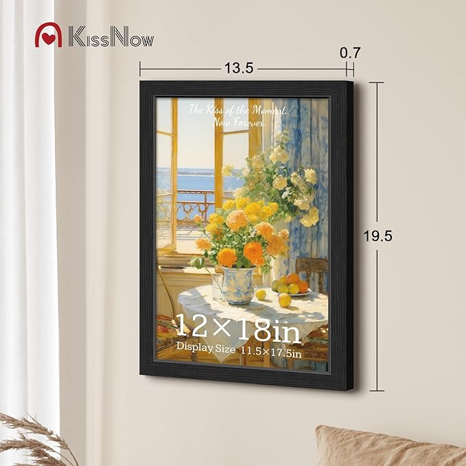 12x18 Poster Frame 4 Pack, Textured Black Solid Wood Picture Frame, Wall Hanging