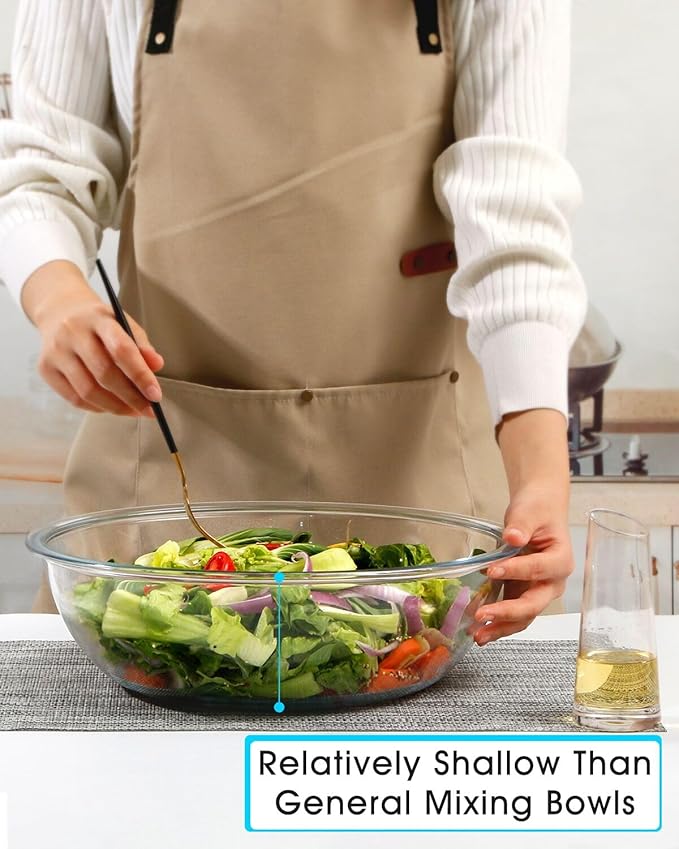 NUTRIUPS Flat 5QT Big Tempered Glass Bowl for Serving Salad-13 inch