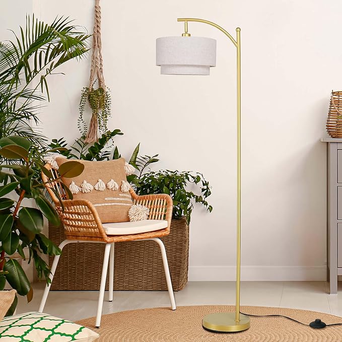 SUNMORY Floor Lamps for Living Room with 12W LED Bulb, Arc Floor Lamp with 3 Color Temperatures, Modern Floor Lamps with Adjustable Double Fabric Shades, Tall Standing Lamp for Bedroom, Corner