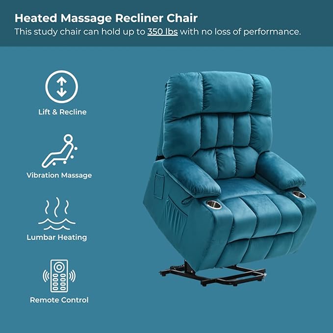 Heavy Duty Recliner Chairs with Cup Holders for Adults Big and Tall, Oversized Power Recliner Lift Chair for Elderly, Heat and Massage, Stand Up, Lay Flat 160 Degree Sleeping