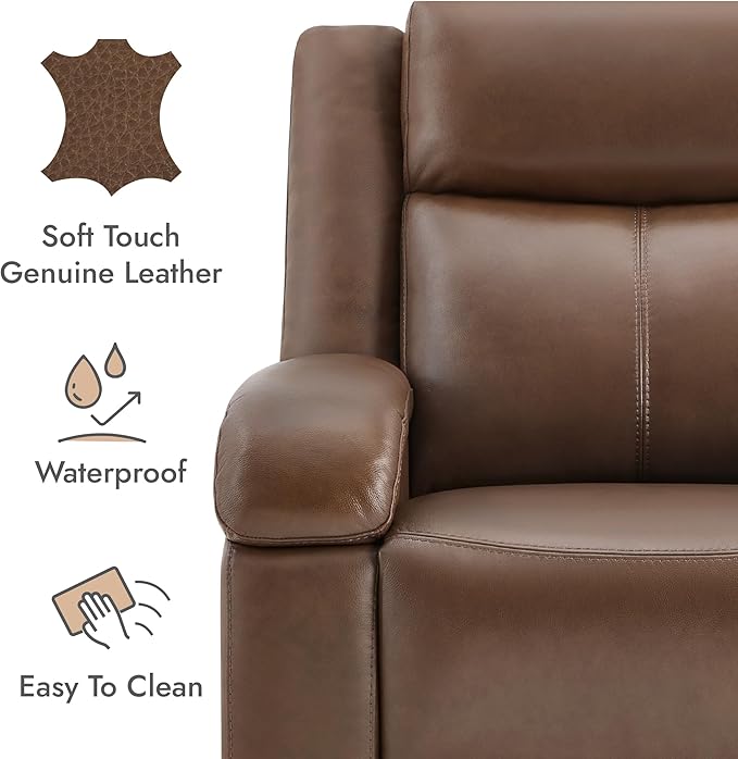 Watson & Whitely Genuine Leather Power Recliner Chairs for Adults, Wall Hugger RV Recliner with Power Headrest & Charging Ports, Electric Recliner Sofa Chair for Living Room, Cafe