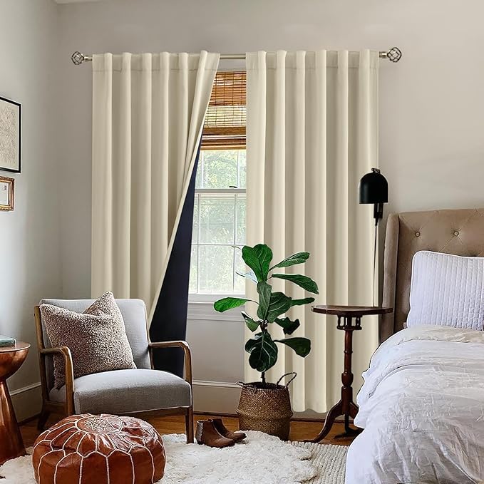 BGment Beige Full Blackout Curtains with Thermal Insulation Liner Curtains 84 Inches Long, Rod Pocket and Back Tab Double Layer Room Darkening Window Curtain for Bedroom(52 x 84 Inch, 2 Panels)