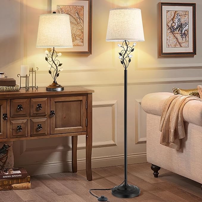 Sheeta 65’’ Floor Lamps for Living Room with 3 Color Temperatures LED Bulb, Standing Lamp Tall Farmhouse Floor Lamp with Rustic Leaf Design, Tall Lamps for Living Room Bedroom Office Reading, Black