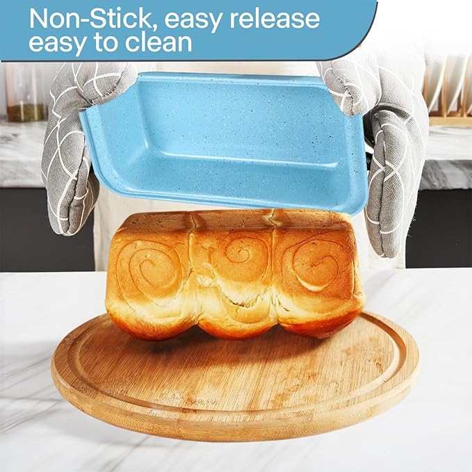 6 Pieces Baking Pans Set Non Stick, Bakeware Sets Stackable, Oven Safe, Steel Baking Set Supplies for Home Baking, Roasting, Easy to Release, Sturdy Bake Gifts for Holiday, Blue