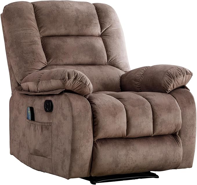 ANJHOME Overstuffed Massage Recliner Chairs with Heat and Vibration, Soft Fabric Single Manual Reclining Chair for Living Room, Camel