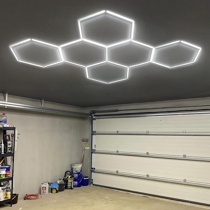 Hexagon Lights: High Brightness 220W, 25,960 LM, 6500K Hexagon Garage Lights, Hexagon LED Lights 6 Grid for Garage, Shopping Mall, Workshop and Car Detailing Shop etc