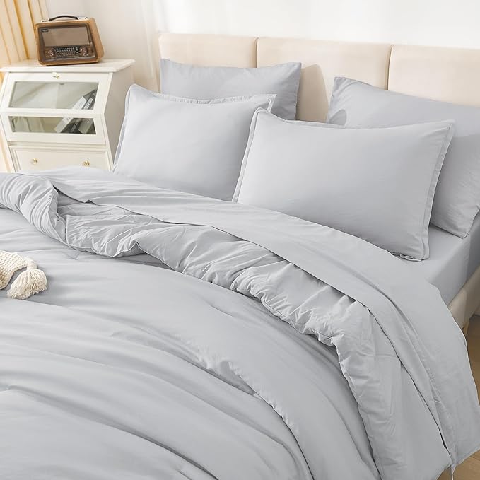 Litanika Oversized King Comforter Sets Light Grey - 7 Pieces Bed in a Bag Oversized King Bedding Comforter Sets, Solid Lightweight Bed Set with Comforter, Sheets, Pillowcases & Shams