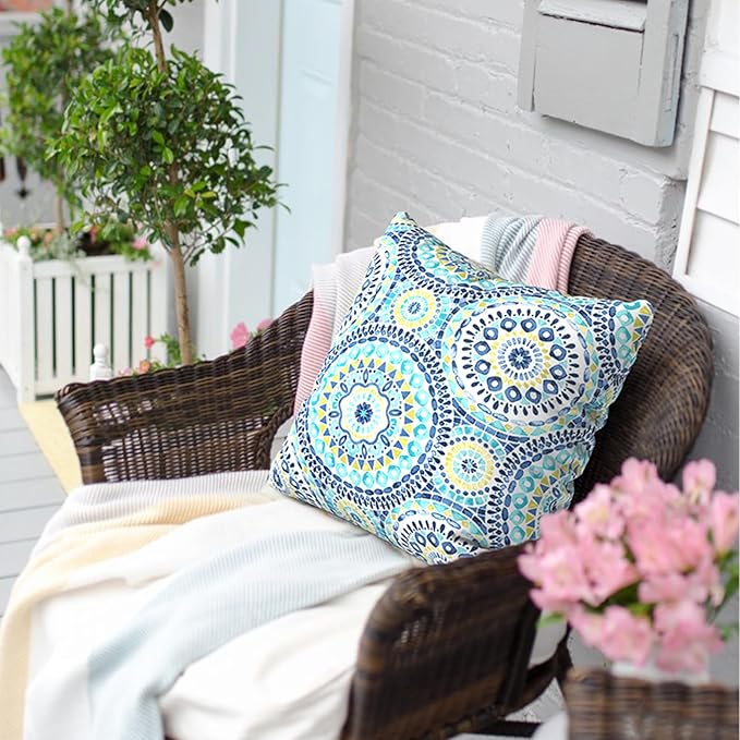 Outdoor Throw Pillow Covers 18”x18”, Decorative Pillow Covers for Patio Furniture, Modern Cushion Cases for Garden Couch Home Sofa Bed Office Chair, Pack of 2, Delancey Lagoon