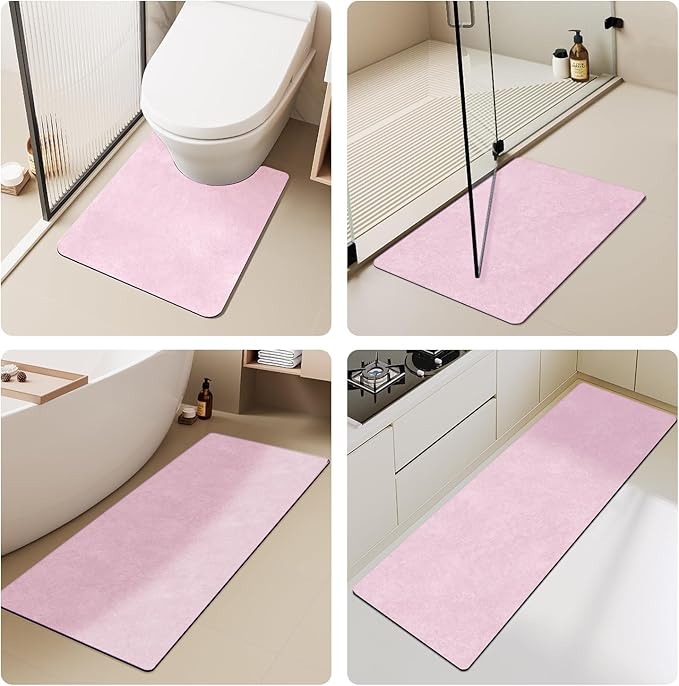 Pink Bath Mat, Bathroom Rugs Non Slip Washable Thin Absorbent Quick Dry Bath Mat Fits Under Door Bathroom Floor Mat Perfect for Bath, Shower, or Sink 24"x36" Pink