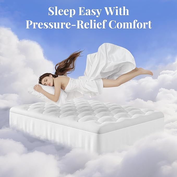 OhGeni Cooling 4 inch Dual Layer Full Mattress Topper, 2 inch Gel Memory Foam, 2 inch Down Alternative Pillow Top Pad, Mattresses Cover for Bed, Medium Support, Fits 6”-19” Deep Pocket