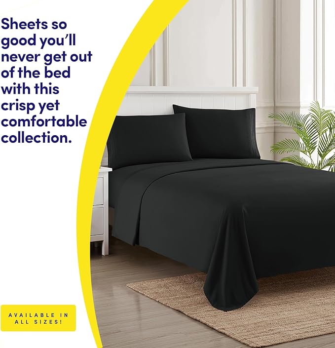 1500 Supreme Collection California King Sheet Sets Black - Luxury Hotel Bed Sheets and Pillowcase Set for California King Mattress - Extra Soft, Elastic Corner Straps, Deep Pocket Sheets Black