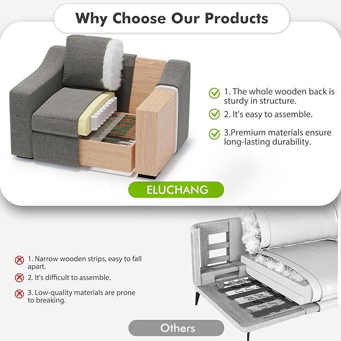 ELUCHANG 47" W Oversized Accent Chair, Linen Fabric Modern Chair, Washable Covers, Comfy Upholstered Large Armchair Single Sofa Reading Chair for Living Room Bedroom Office, Dark Grey