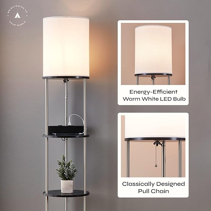 ATAMIN Aria Plus - 72" Modern Tall LED Floor Lamp with USB-C & AC Outlets, Black