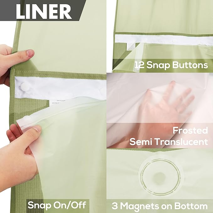 No Hook Slub Textured Shower Curtain with Snap-in PEVA Liner Set - 71" x 74"(72"), Hotel Style with See Through Top Window, Fabric Outer Curtain & Waterproof Inner Liner, Sage, 71x74