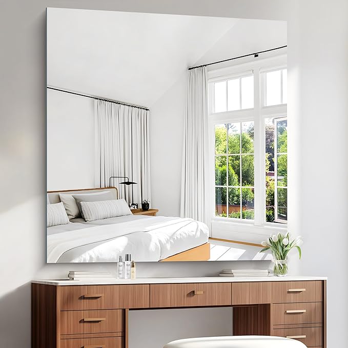 KOCUUY Large Frameless Mirror,48x48 Inch Square Bathroom Vanity Mirror for Over Sink, Upgraded Shatterproof Unframed Design for Bedroom, Living Room, Entryway