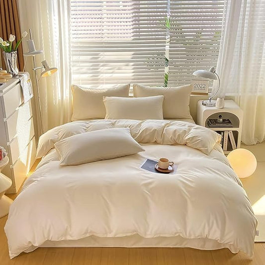 Cottonight Ivory Comforter Set Twin Beige White Bedding Comforter Set Off White Solid Blanket Quilts Solid Cream White Modern Soft Breathable Chic Ivory Bedding Set for Women Men Twin Bed