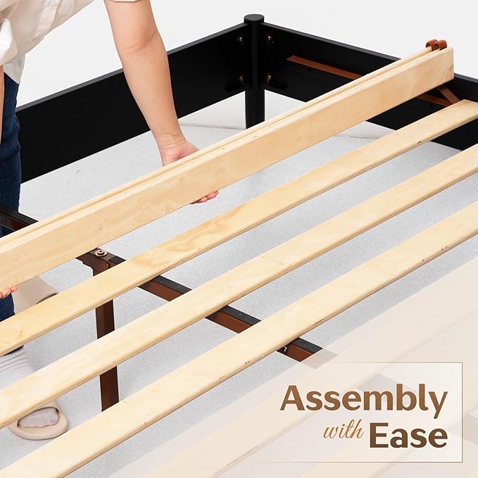 Lenia 14-Inch King Size Platform Bed Frame with Headboard – Heavy Duty Acacia Wood, Mid-Century Modern Style, 12 Strong Slats, No Box Spring Needed, Noise-Free, Easy Assembly, Mocha Black Finish