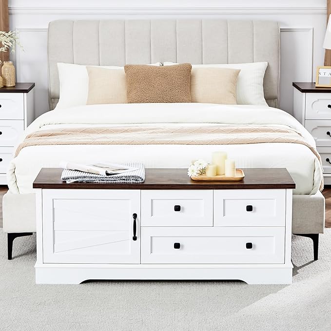 LIDYUK 3 Drawer White Dresser for Bedroom Farmhouse Dresser Chest of Drawers, 48" End of Bed Storage Bench Wide Chest of Drawers for Bedroom, Living Room