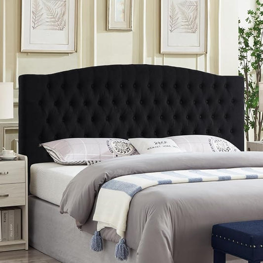 24KF Boucle Upholstered Tufted Button King Headboard and Comfortable Fashional Padded King/California King Size headboard,6025-K-Boucle-Black