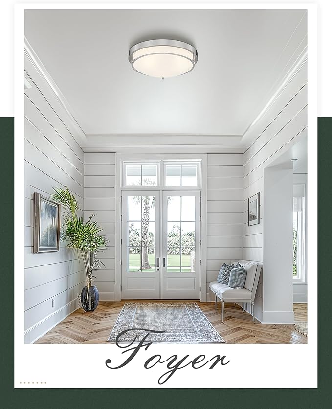 16 inch Close to Ceiling Light Fixtures, Brushed Nickel Farmhouse Ceiling Light with 3 Light for Laundry Kitchen Bedroom Bathroom, CL4822-3W-BN