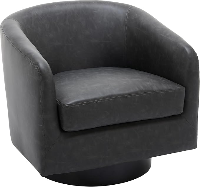 UIXE Faux Leather Swivel Accent Chair, Upholstered Barrel Chairs for Living Room, Small Club Chair Modern Single Sofa Bedroom Reading Seat - Black, Set of 4