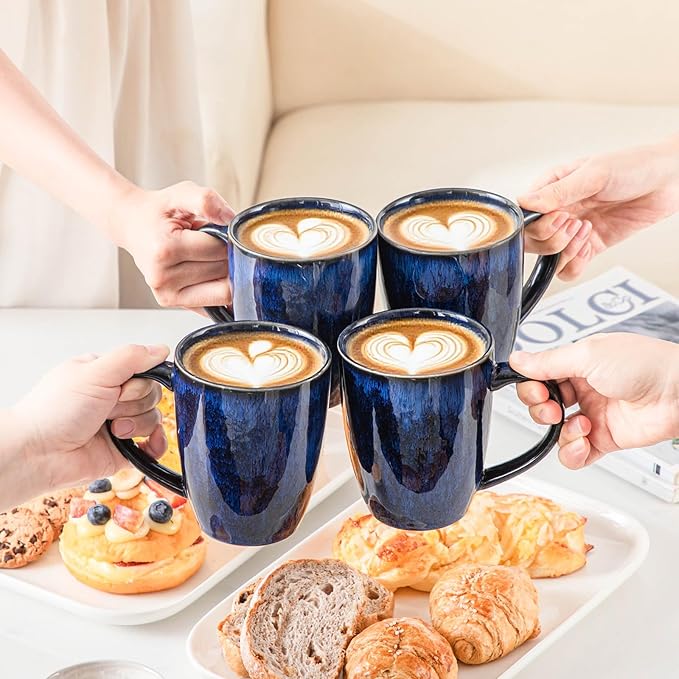 vancasso STARRY Ceramic Coffee Mug Set of 6, 16 Oz Tea Cups with Handle for Latte, Tea, Cappuccino, Milk, Cocoa, Microwave&Dishwasher Safe, Blue