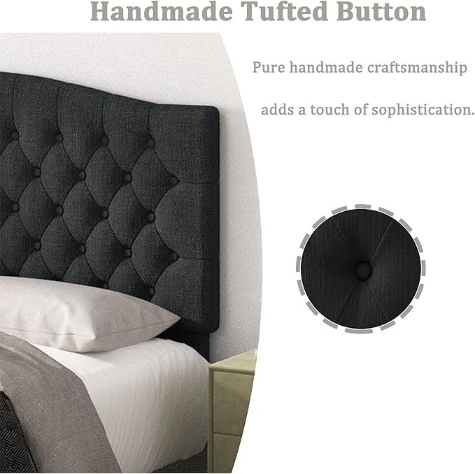 Queen Headboard Only, Upholstered Headboard for Adjustable Bed Linen Tufted Queen/Full Size Wall Mounted Head Board with Solid Wood Legs Head Board, Dark Gray