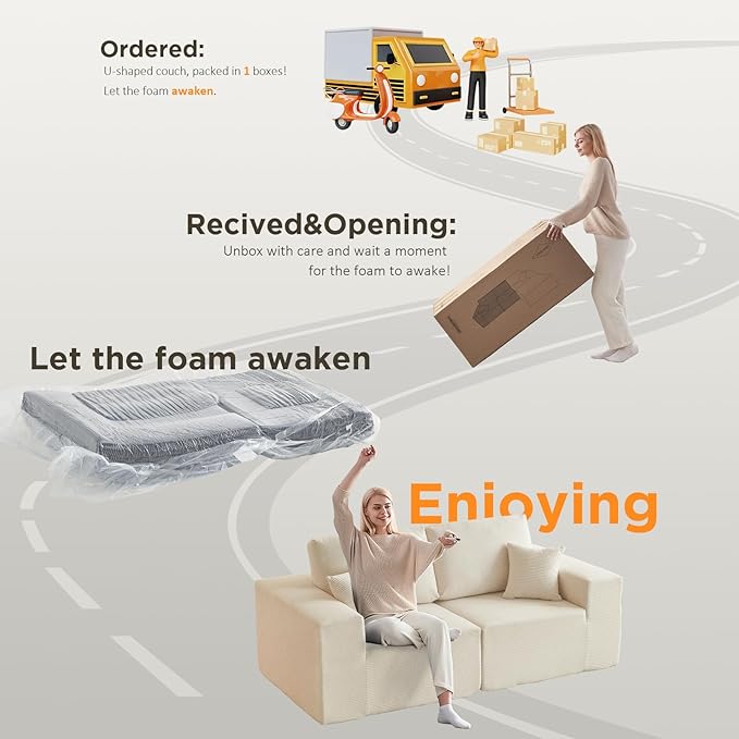 INGEROOM 79" Cloud Couch, Loveseat Sofa with Deep Seat, Modern Plush Corduroy Small Couch for Living Room Bedroom（Beige）