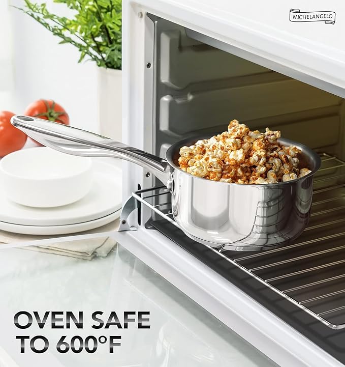 MICHELANGELO Triply Stainless Steel Saucepan Set with Lids 6pcs, Stainless Steel Pot Set, Kitchen Pot Set Induction Compatible, 1QT & 2QT & 3QT