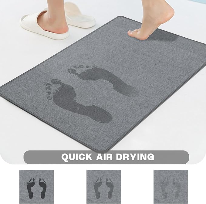 Yancorp 2'x3'Super Thin Gray Bathroom Rugs,Low Profile Grey Bath Mat Non Slip Fit Under Door Absorbent Shower Rug Washable Indoor Door Mat