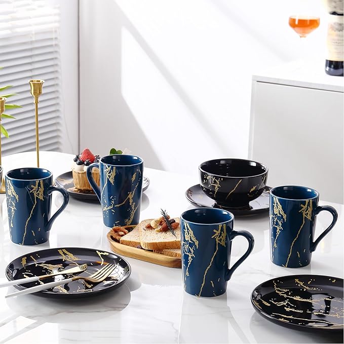 Porcelain Coffee Mugs, 12 Ounce, Set of 6, Blue | Hot Tea | Cappuccino | Mocha | Cocoa | Cups for Latte