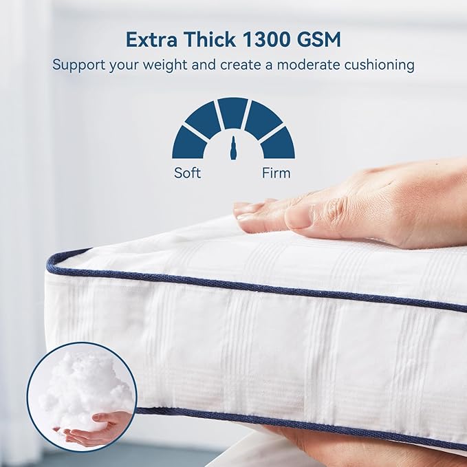 ELEMUSE Twin Cooling Mattress Topper, Extra Thick 1300gsm Mattress Pad for Back Pain Relief, Plush 500TC Cotton Pillow Top with Deep Pocket, Overfilled with Mixed Advansa Down Alternative Filling
