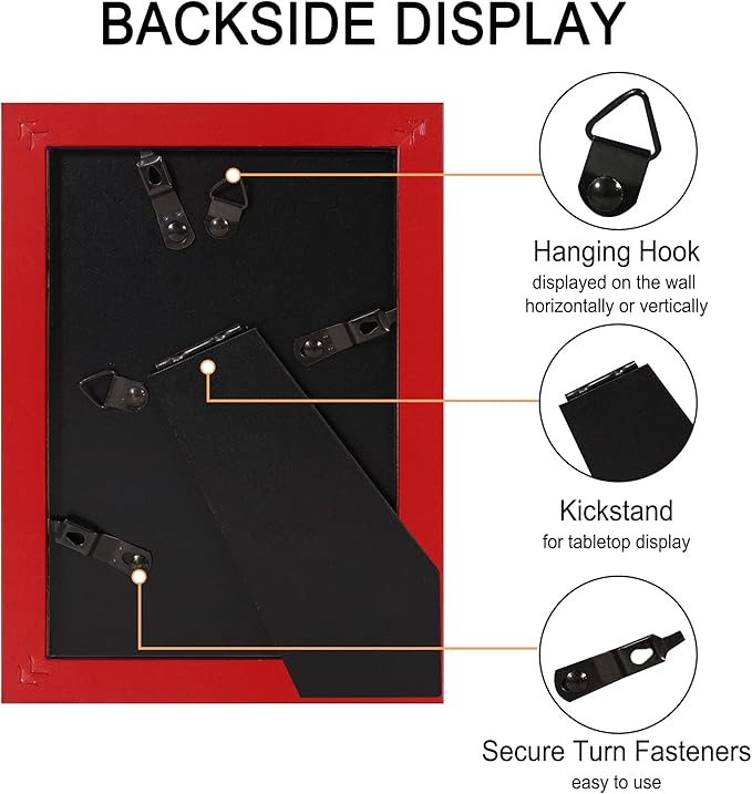 4x6 Picture Frame Set of 4, High Definition Real Glass, Display Pictures 3.5x5 with Mat or 4x6 Without Mat, Gallery Wall Hanging or Tabletop Photo Frames, Red