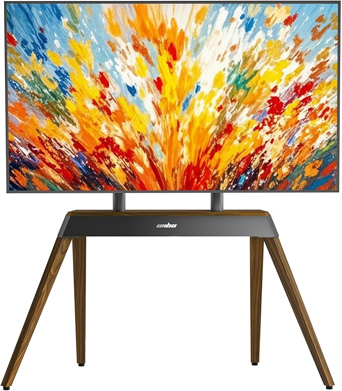 unho Art TV Floor Stand for 40 55 65 75 85 86 Inch TVs, Heavy Duty TV Stand Mount with Large Wood Entertainment Shelf, Modern tv Stands for Living Room Bedroom Up to 198 lbs