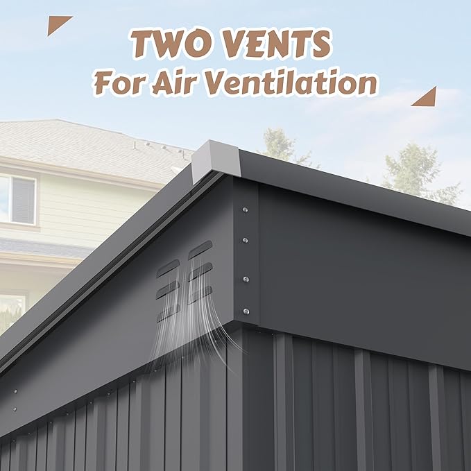 VEIKOU Metal Storage Shed, 6x10FT Outdoor Storage Shed with Sloped Galvanized Steel Roof, Garden Tool Storage House Metal Shed with 2 Vents & Double Door for Backyard Outdoor Patio