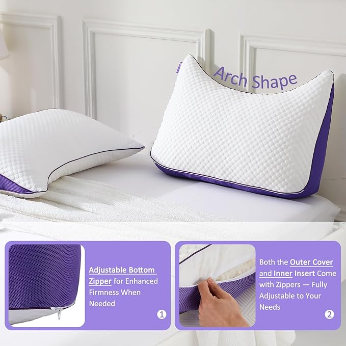 HOMELAB Adjustable Shredded Memory Foam Curve Pillow Queen Size 29"x19", Oversized Crescent Design for Side & Back Sleepers, Doubles as Backrest for Reading, Lounging & Relaxing, Cooling Cover, 1 Pack