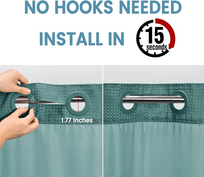 Seaweed Green No Hook Shower Curtain with Snap in Liner,230GSM Waffle Weave Shower Curtains for Bathroom,71W x 74H