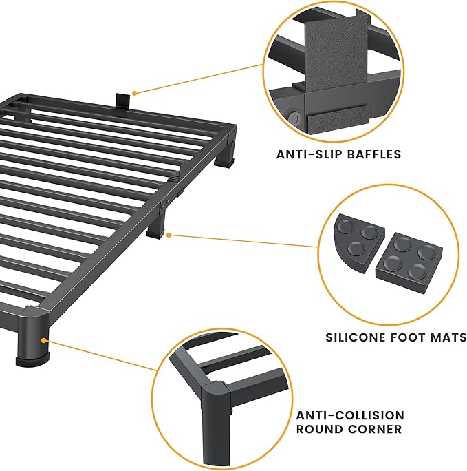 4 Inch Twin Bed Frame Low Profile, Heavy Duty Metal Platform Bed Frame with Round Corner Legs, Sturdy Mattress Foundation, No Box Spring Needed, Easy Assembly, Noise Free, Black