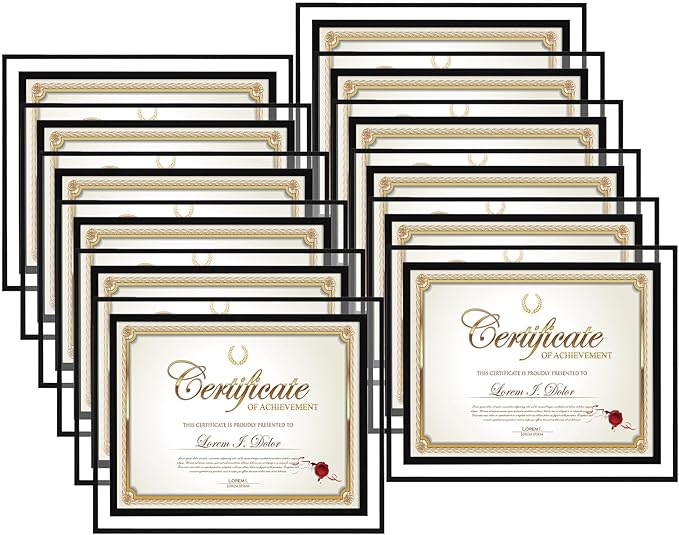 Rempry 8.5x11 Picture Frame Set of 12, Black Glass Photo Frames 8.5 by 11 for Certificate Diploma Document, Vertical or Horizontal Tabletop Display