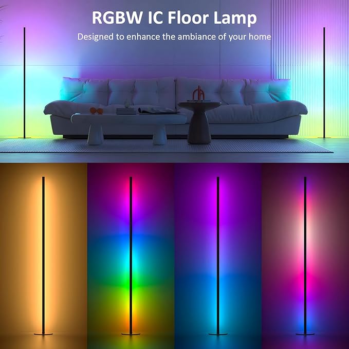 Corner Floor Lamp, RGB IC LED Corner Lamp, 16 Million DIY Color & Warm White, Music Sync and Timing Function, Color Changing Ambient Lights for Living Room, Bedroom, Gaming One Connected Pair