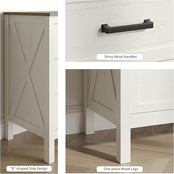 Farmhouse 7 Drawers Dresser for Bedroom, Modern Dresser with Metal Handle, Natural Texture, Wood Rustic Chest of Drawers for Bedroom,Living Room,Hallway and Entryway, Antique White