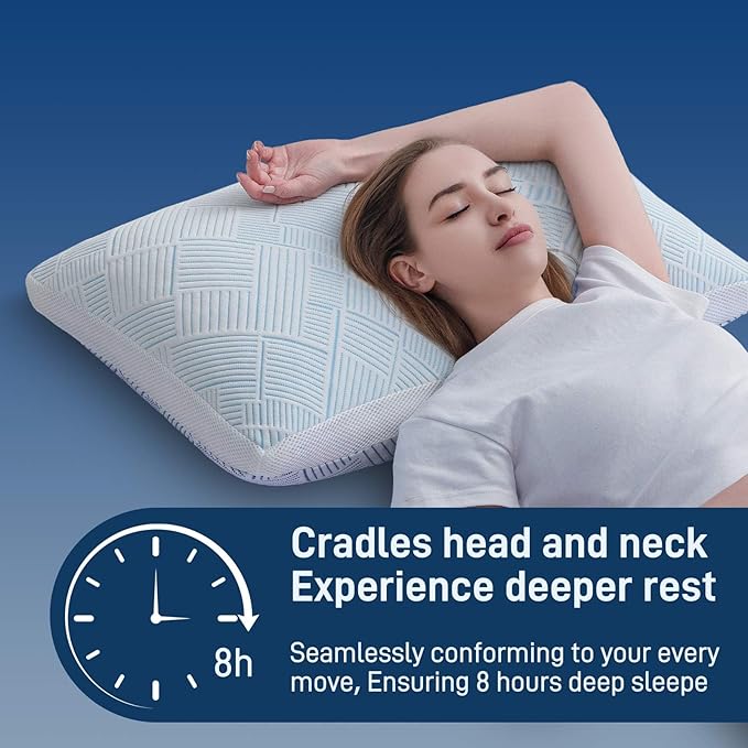 Shredded Memory Foam Cooling Soft Bamboo Viscose Pillows Queen Size Set of 2, Adjustable Hypoallergenic Hotel Quality Bed Pillows for Side, Stomach or Back Sleeper, Oeko-TEX Certified