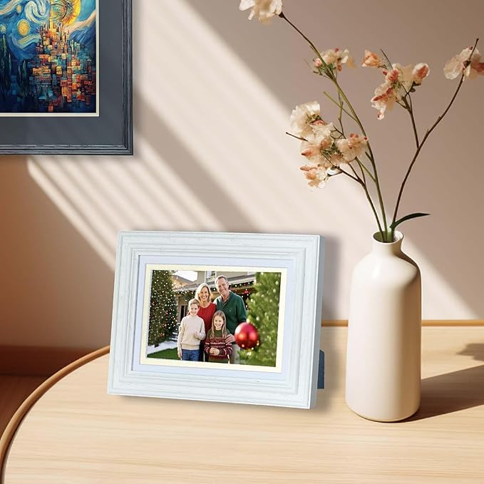 5x7 picture Frame for Wall or Tabletop Oak Wood, 4x6 Picture Frame with Mat,5x7 Premium Photo Frame with Real HD Tempered Glass,Ideal for Home Decor, Art Gallery,White, 1 Pack