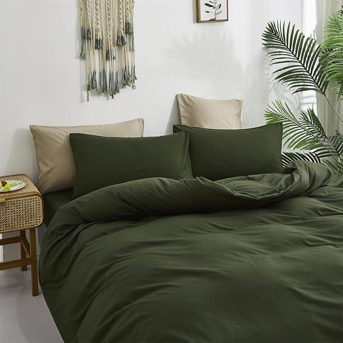 Cottonight Army Green Comforter Set King Men Bedding Comforter Set Olive Green Solid Blanket Quilts Modern Breathable 3 Piece Hunter Green Comforter for King Bed