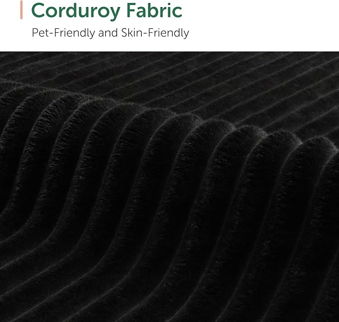 HONBAY Plush Corduroy Sectional Couch with 6 Seaters U-Shaped Modular Sectional Sofa with Storage Sectional Couches for Living Room, Black