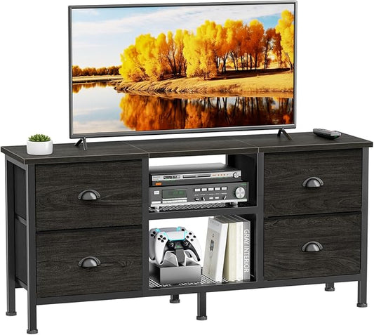 Furologee TV Stand with 4 Drawers, 43 inch Entertainment Center with Open Shelves, Media Center for 50" TV, Television Stand for Bedroom, Living Room/Light Black Oak