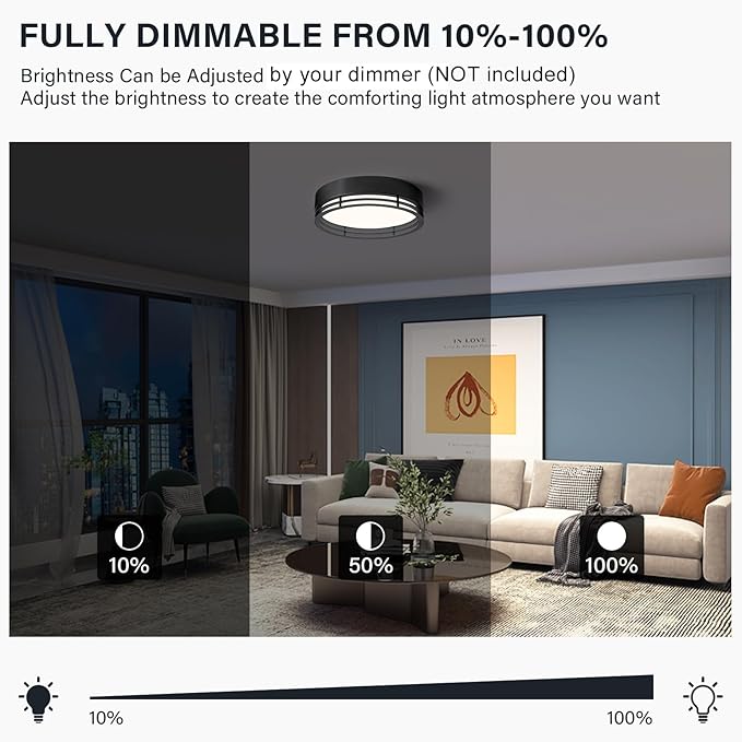 Dimmable Black Flush Mount Ceiling Light, Modern Round LED Ceiling Lights Fixture, Kitchen Flushmount Light for Bedroom Hallway Kitchen 2700 K-6000 K 5CCT