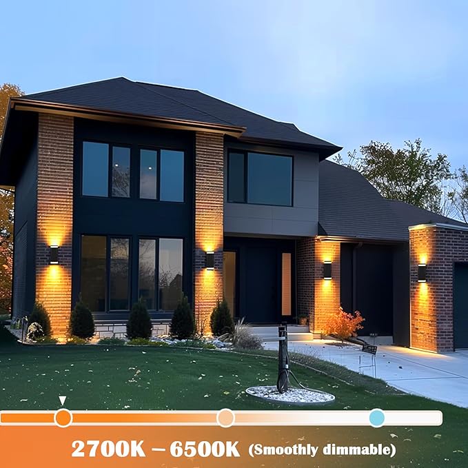 RGB Outdoor Wall Lights Outside Lighting 2 Pack, Square Black Outdoor Light Fixtures Wall Mount, Color Changing Up Down Wall Sconce, IP65 Porch Lights,Modern Exterior Lights for House