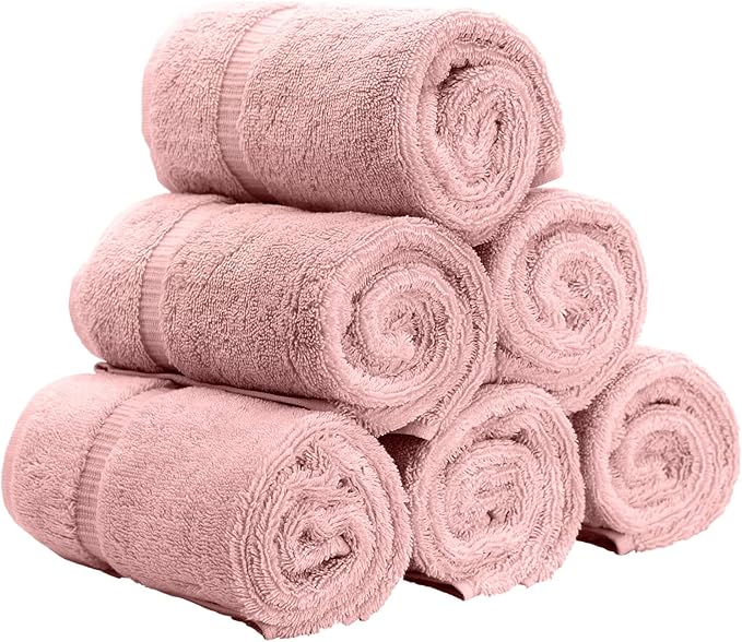 Luxury Hotel & Spa Quality, Quick Dry 100% Turkish Cotton 700 GSM, Eco Friendly Towel, for Bathroom, Gymand Kitchen Dobby Border Soft Hand Towel Set 16 X 30, Pink, Hand Towels - Set of 6